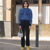 Chic Contrast Crew Neck Drop Shoulder Pullover Swirl Sweater